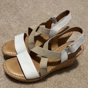 Born Cross-Strap Slingback Heeled Sandals White and Tan Women’s Size 7